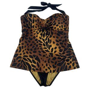 Athena Women's Size 16 Halter Neck Animal Print Leopard One-Piece Swimsuit NWT